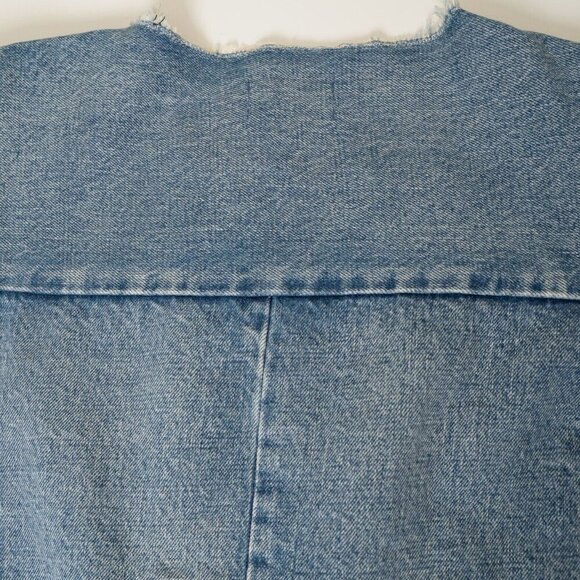 TANAKA Denim Work Jacket No Collar Raw Hem Zip Blue Mid Washed Unisex - Picture 9 of 13